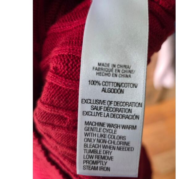 IZOD Red Cable Knit Ribbed Turtle Neck Sweater Size Petite Medium - Picture 4 of 6